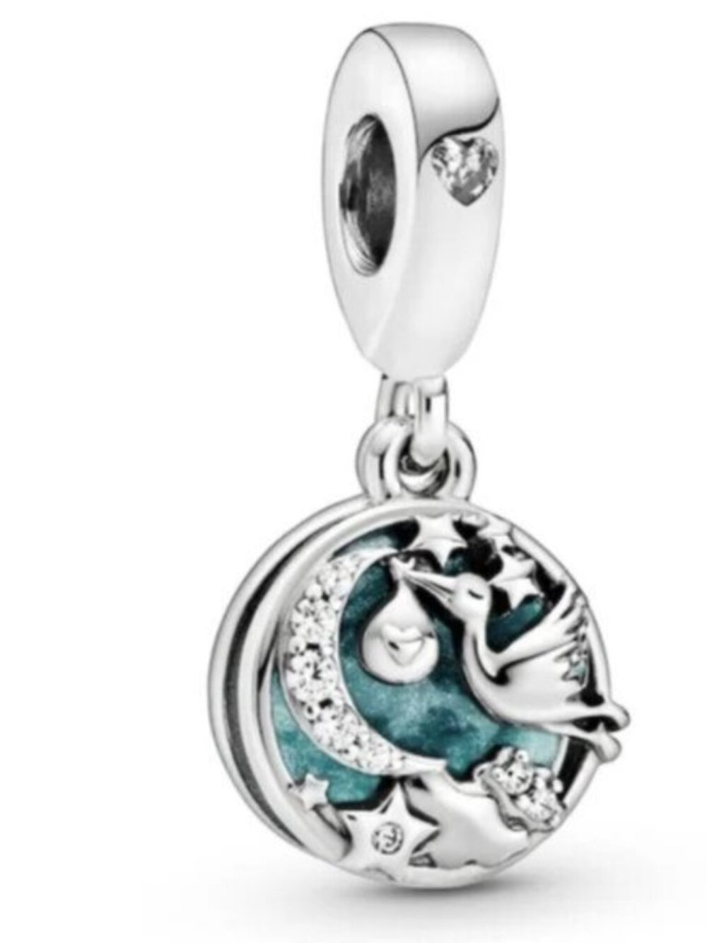 Pandora Silver Moon & Dove Dangle Charm with Teal Enamel